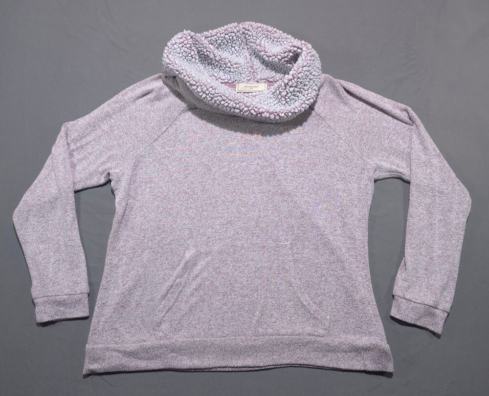 No Comment Womens Sherpa Cowl Neck Hoodie Sweater Mauve Pink Large